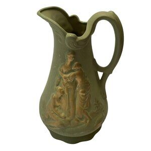 Victorian Style Green Pitcher Raised Relief Naomi And Her Daughter-in-laws VTG